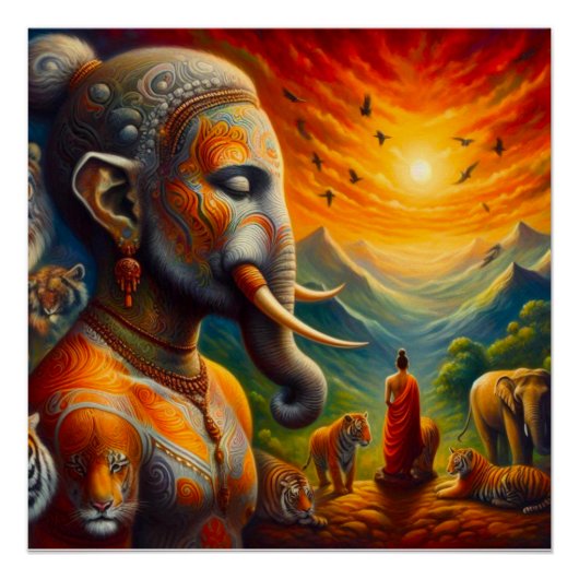 Poster bouddha spirituel et éléphant (Devant)