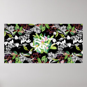 Poster Boues de neige croisées et fleurs d'orchidées fleu
