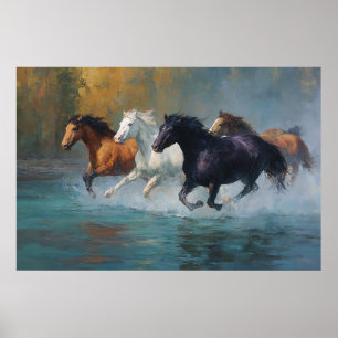 Poster Bouffées de liberté Galloping Horses Art
