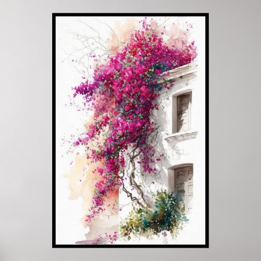 Poster Bougainvillées violettes sur l'aquarelle d'Eaves (Devant)