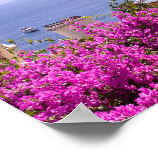 Poster Bougainvilliers Violets Avec Vue Sur Positano Post (Coin)