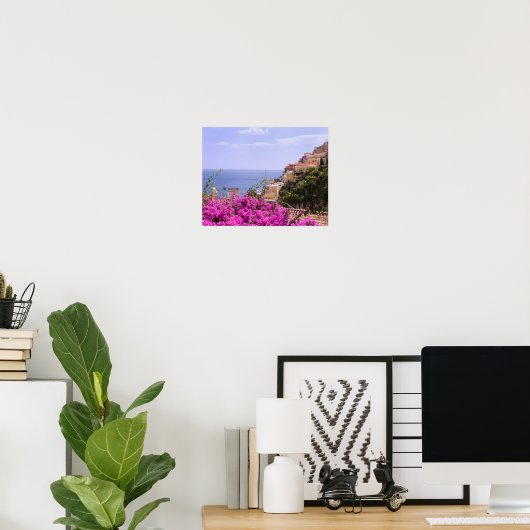 Poster Bougainvilliers Violets Avec Vue Sur Positano Post (Bureau à domicile)