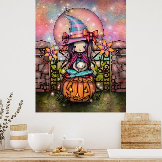 Poster Bouge de lune mignonne sorcière avec art de chat (Cuisine)