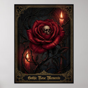 Poster Bougie Fleurie Sombre Crâne Memento Mori Rose Goth