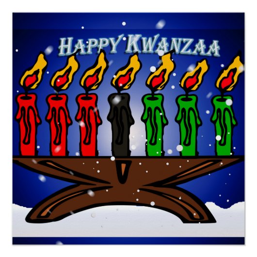 Poster Bougie Kwanzaa Kinara avec neige et salut (Devant)