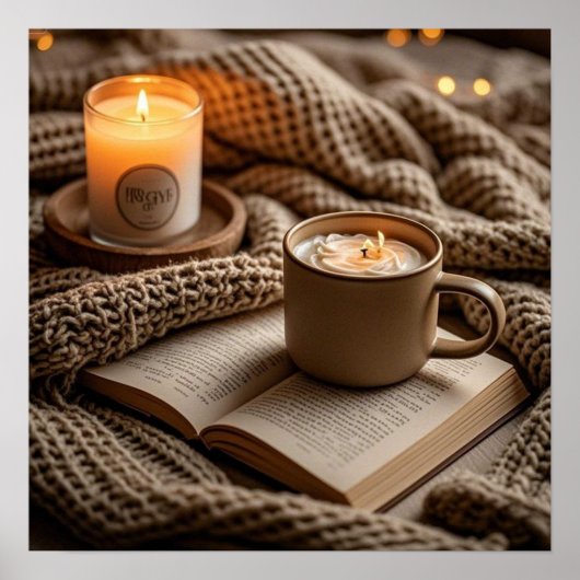 Poster Bougies du soir chaud et douillet et couverture (Devant)