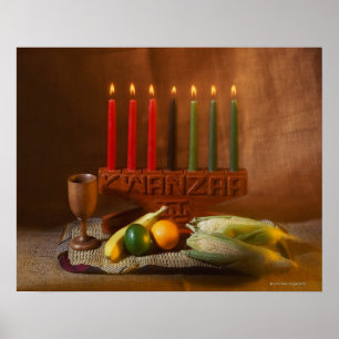Poster Bougies Kwanzaa et nourriture