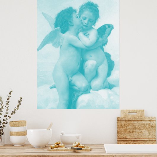 Poster Bouguereau - Premier baiser - Bleu (Cuisine)