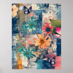 Poster Bouho coloré gras papillon floral Art Abstrait
