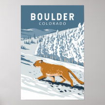 Boulder Colorado Cougar Art de Voyage Rétro Vintag