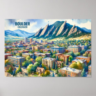 Poster Boulder Colorado Famous Travel Places aquarelle