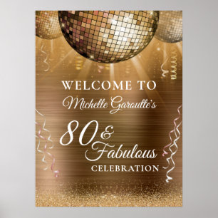 Poster Boule à facettes dorée Glitter Glam 80 & Fabulous