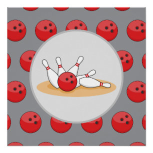 Poster Boule de bowling frappant les quilles avec motif d