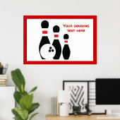 Poster Boule de quilles et épingles noir rouge coutume (Bureau à domicile)