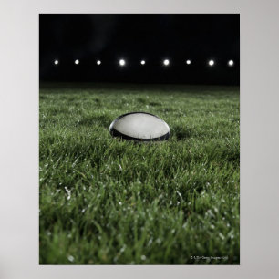 Poster Boule de rugby assise sur le terrain d'une pelouse