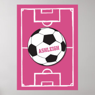 Poster Boule de soccer personnalisée et rose de champ