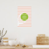 Poster Boule de tennis vert moderne Pink Nom (Cuisine)