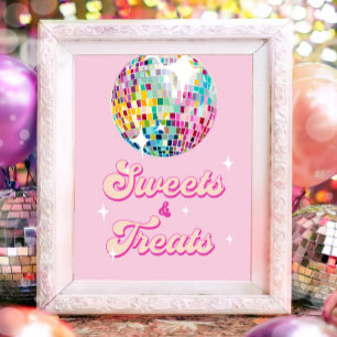 Poster Boule Disco Anniversaire Rétro Groovy Friandises e