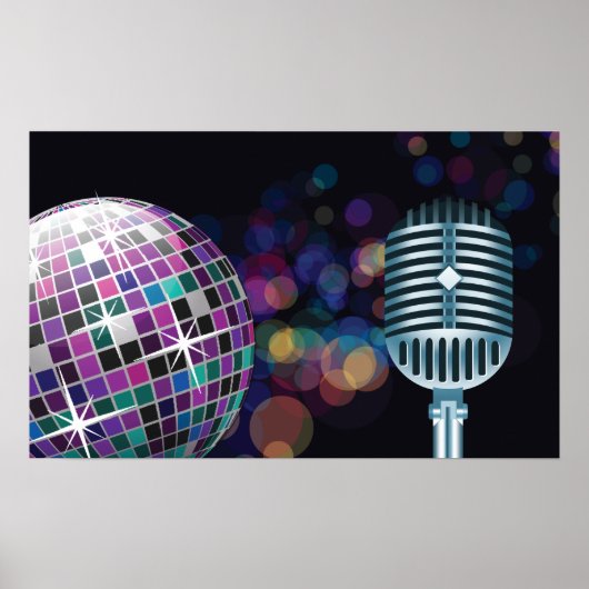 Poster Boule disco rétro et microphone vintage (Devant)