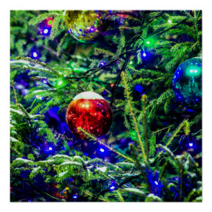 Poster Boule rouge arbre de Noël vert