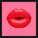 Poster Boule rouge lèvres pop art sur poule rose<br><div class="desc">A design based on pop art of large red lips with lipstick supersized against a girly candy pink coloured background. The background colour can be customised and change d to any bright colour that would suit yout décor.</div>