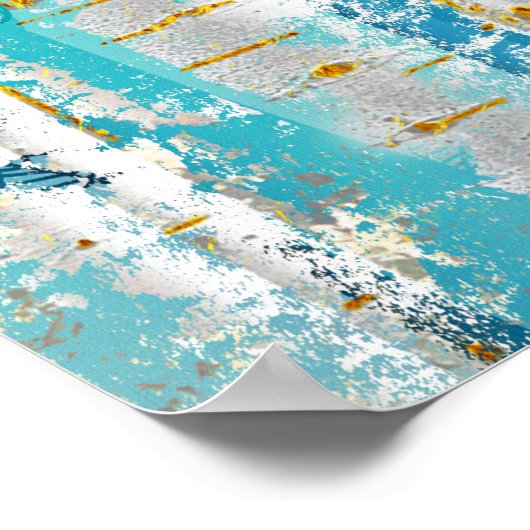 Poster Bouleau Turquoise Abstrait et Grunge Or (Coin)