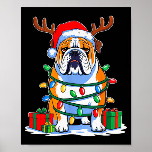 Poster Bouledogue Anglais Arbre de Noël Lumières Drôle Xm