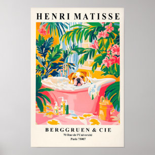 Poster Bouledogue Anglais Dans Baignoire, Mur de Salle de