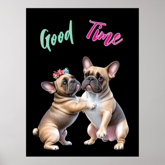 Poster Bouledogue français amoureux Saint-Valentin (Devant)