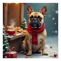 Bouledogue français au marché de Noël vintage