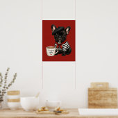 Poster Bouledogue français avec café (Cuisine)