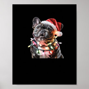 Poster Bouledogue français avec chapeau de Père Noël enve