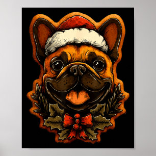 Poster Bouledogue français de Noël avec chapeau de Père N