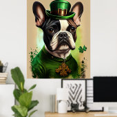 Poster Bouledogue français en robe de la Saint-Patrick (Bureau à domicile)
