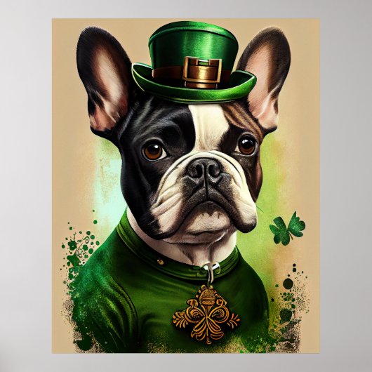 Poster Bouledogue français en robe de la Saint-Patrick (Devant)