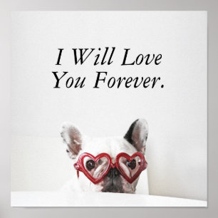 Poster Bouledogue français en verres de coeur