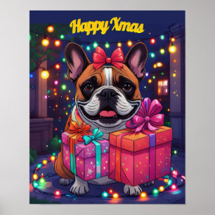 Poster Bouledogue français French Bulldog Noël