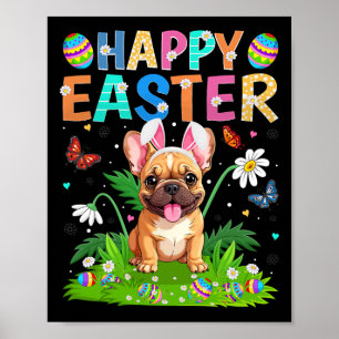 Poster Bouledogue français Joyeuses Pâques Chasse aux œuf