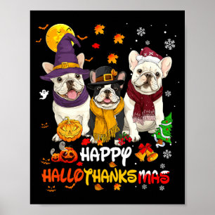 Poster Bouledogue Français Joyeux Hallothanksmas Amoureux