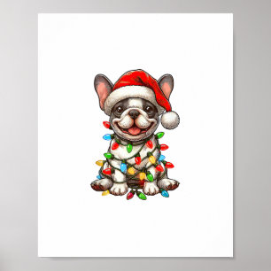 Poster Bouledogue français Lumières de Noël Chapeau de Pè