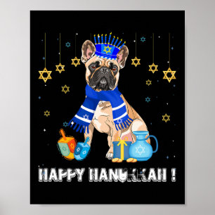 Poster Bouledogue français Menorah Chapeau Joyeux Chanuka