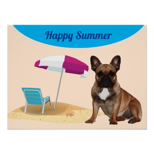 Poster Bouledogue français mer Vacances French Bulldog (Devant)