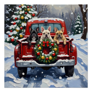 Poster Bouledogue Français Noël Camion Rouge Fêtes