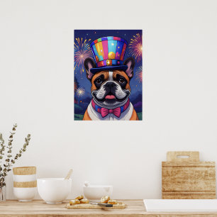 Poster Bouledogue français Nouvel An