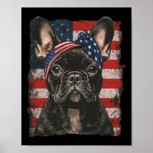 Poster Bouledogue Français Patriotique 4 juillet États-Un