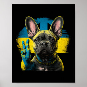 Poster Bouledogue français Ukraine Paix Et Amour Drapeau