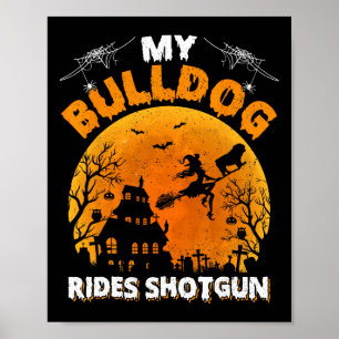 Poster Bouledogue monte en voiture Fun Bouledogue Hallowe
