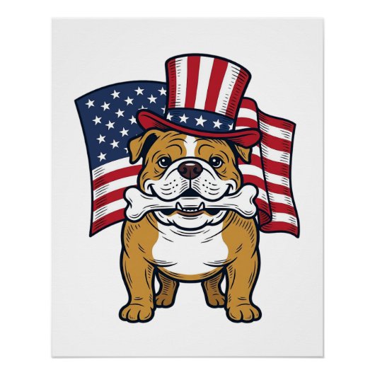 Poster Bouledogue Patriotique Avec Drapeau Vector Design_ (Devant)