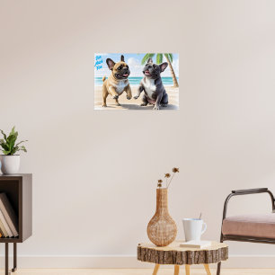 Poster Bouledogues français Plage Bouledogue Français