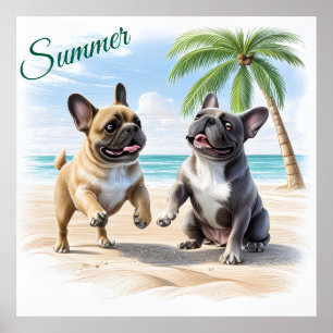 Poster Bouledogues français Plage Bouledogue Français